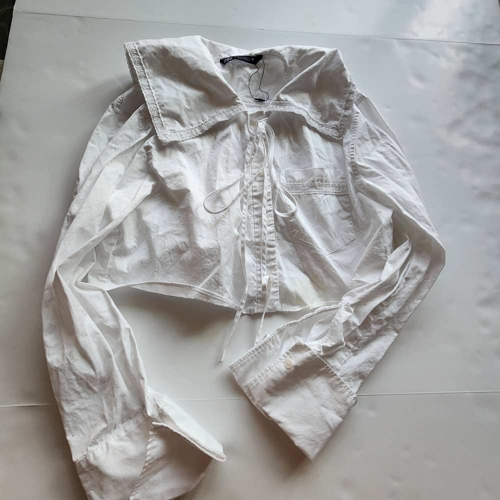 Zara White Blouse‎ with Unique Collar